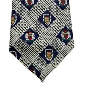 VTG Rene Chagal Handmade Silk Necktie Heraldic Crest Diamond Lattice Preppy Mens